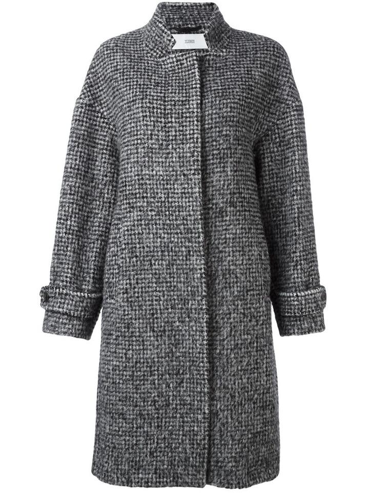 Closed Houndstooth Pattern Coat, Women's, Size: Small, Black, Viscose/wool/polyester/viscose