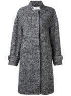 Closed Houndstooth Pattern Coat, Women's, Size: Small, Black, Viscose/wool/polyester/viscose