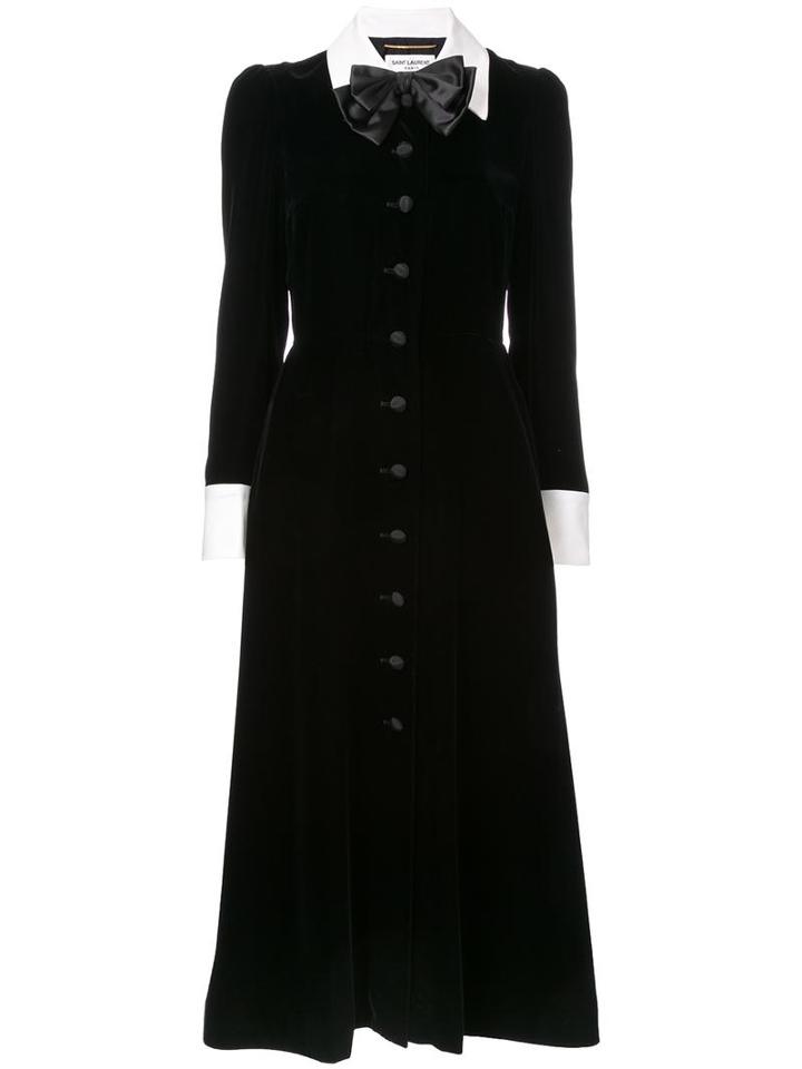 Saint Laurent Bow Collar Long Velvet Dress, Women's, Size: 36, Black, Cupro/viscose