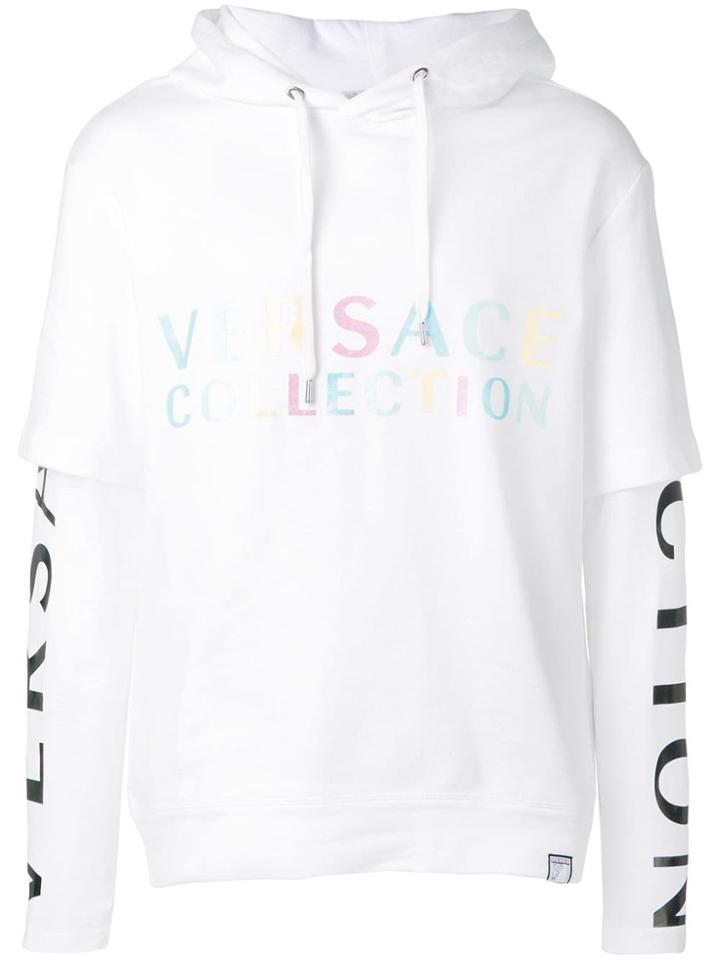 Versace Collection Contrast Logo Hoodie - White