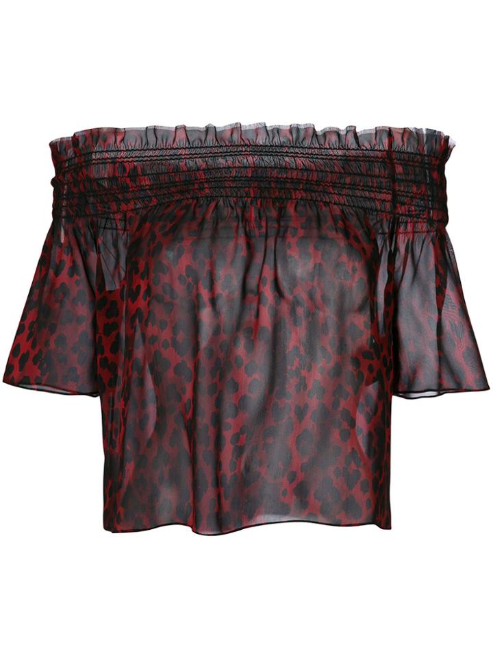 Saint Laurent Leopard Print Bardot Blouse - Red