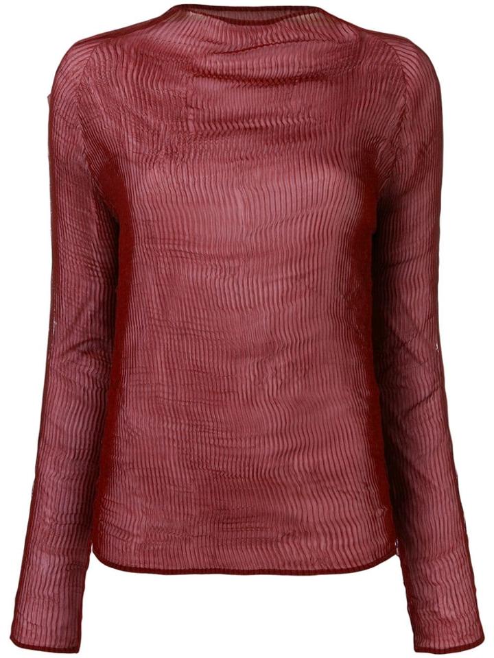 Issey Miyake Pleated Sheer Top - Red