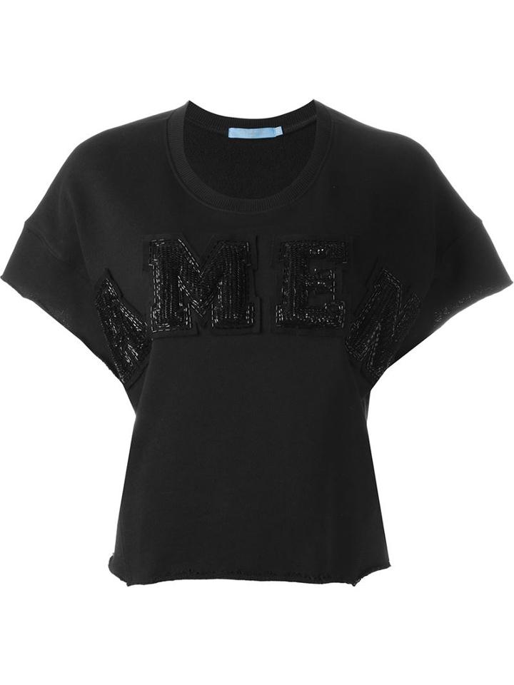 Amen Embellished Logo Patch T-shirt, Women's, Size: 42, Black, Cotton/glass/pvc