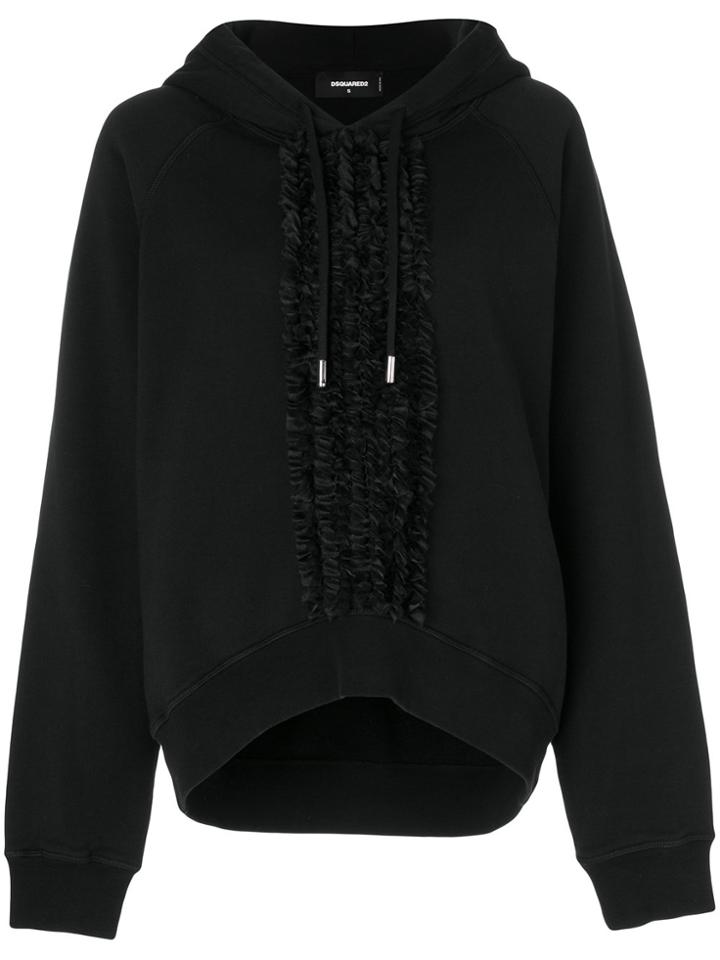 Dsquared2 Drawstring Ruffle Hoodie - Black