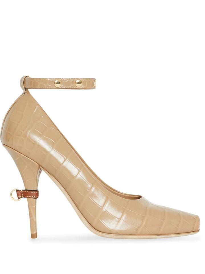 Burberry D-ring Detail Embossed Peep-toe Pumps - Brown