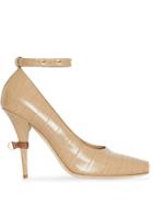 Burberry D-ring Detail Embossed Peep-toe Pumps - Brown
