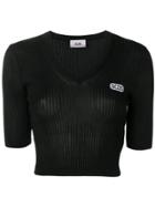 Gcds Cropped Ribbed Knit T-shirt - Black