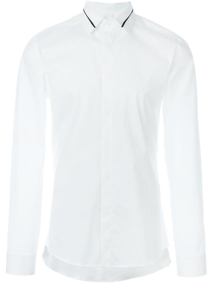 Les Hommes Collar Stripe Shirt, Men's, Size: 50, White, Cotton/spandex/elastane