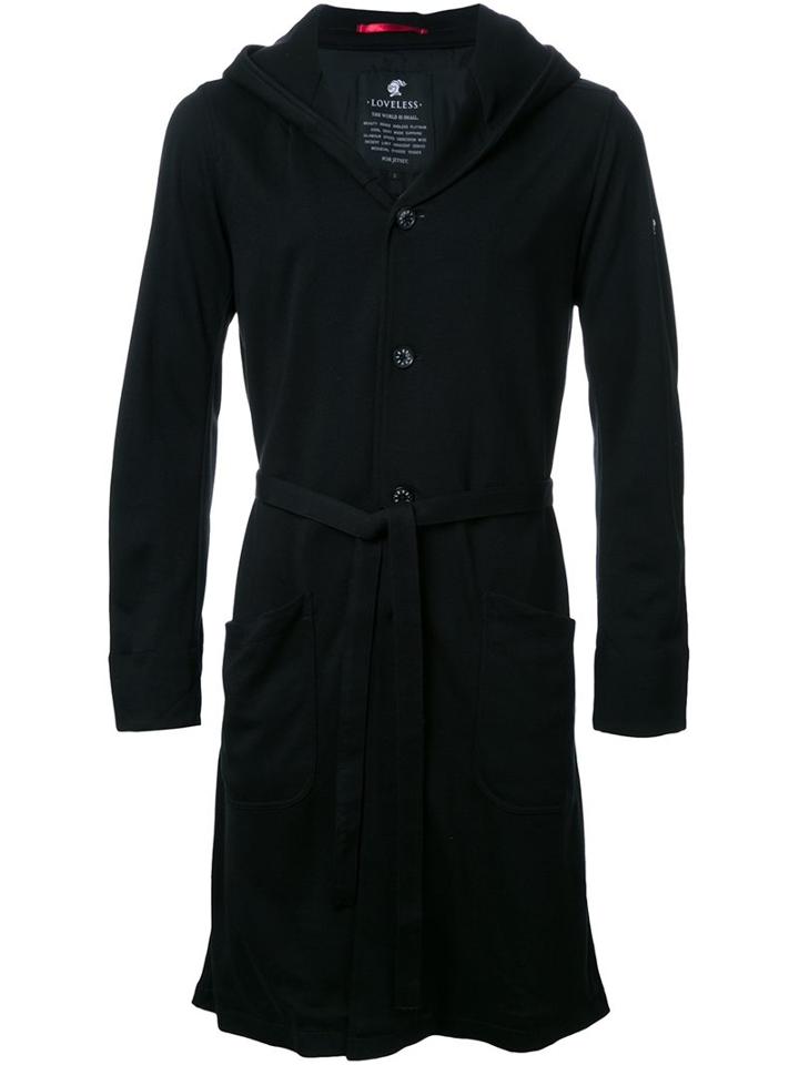 Loveless Belted Hooded Coat, Men's, Size: 3, Black, Tencel/polyester