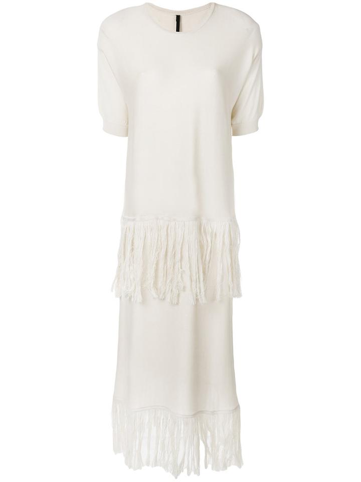 Sara Lanzi - Knit Fringe Panel Dress - Women - Silk - S, Nude/neutrals, Silk