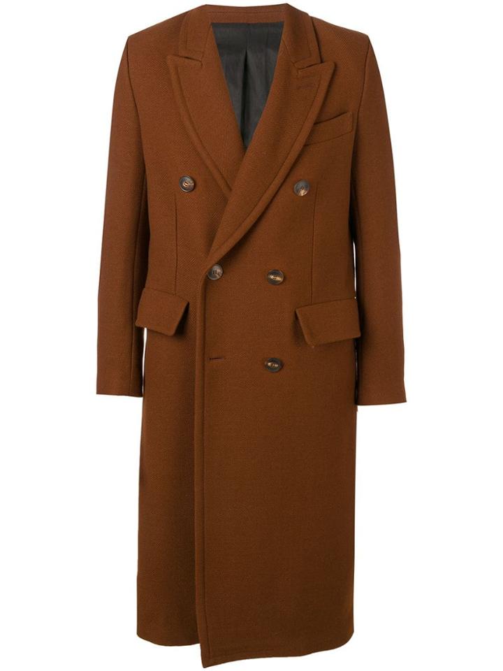 Ami Paris Patched Pockets Double-breasted Long Lined Coat - Brown