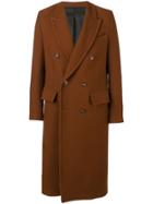 Ami Paris Patched Pockets Double-breasted Long Lined Coat - Brown