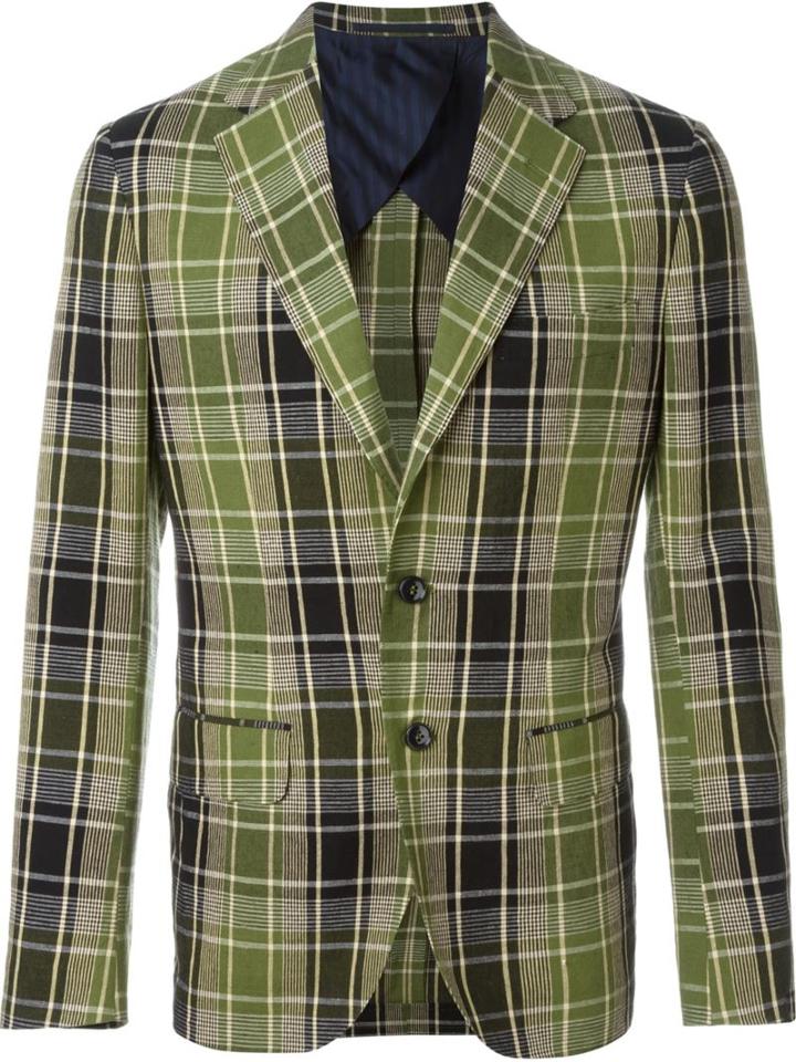 Mp Massimo Piombo Plaid Blazer, Men's, Size: 48, Green, Cotton/linen/flax/cupro/viscose