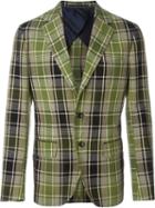 Mp Massimo Piombo Plaid Blazer, Men's, Size: 48, Green, Cotton/linen/flax/cupro/viscose