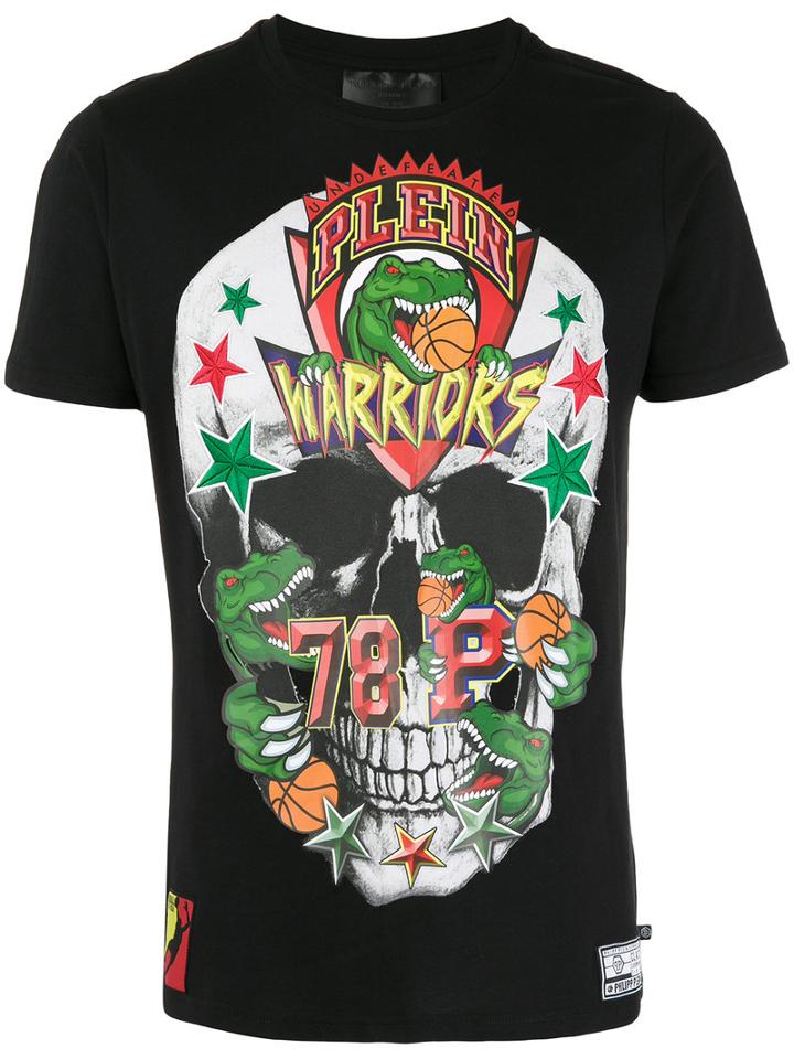 Plein Sport - Crocodile And Skull Print T-shirt - Men - Cotton/polyester/polyurethane - L, Black, Cotton/polyester/polyurethane