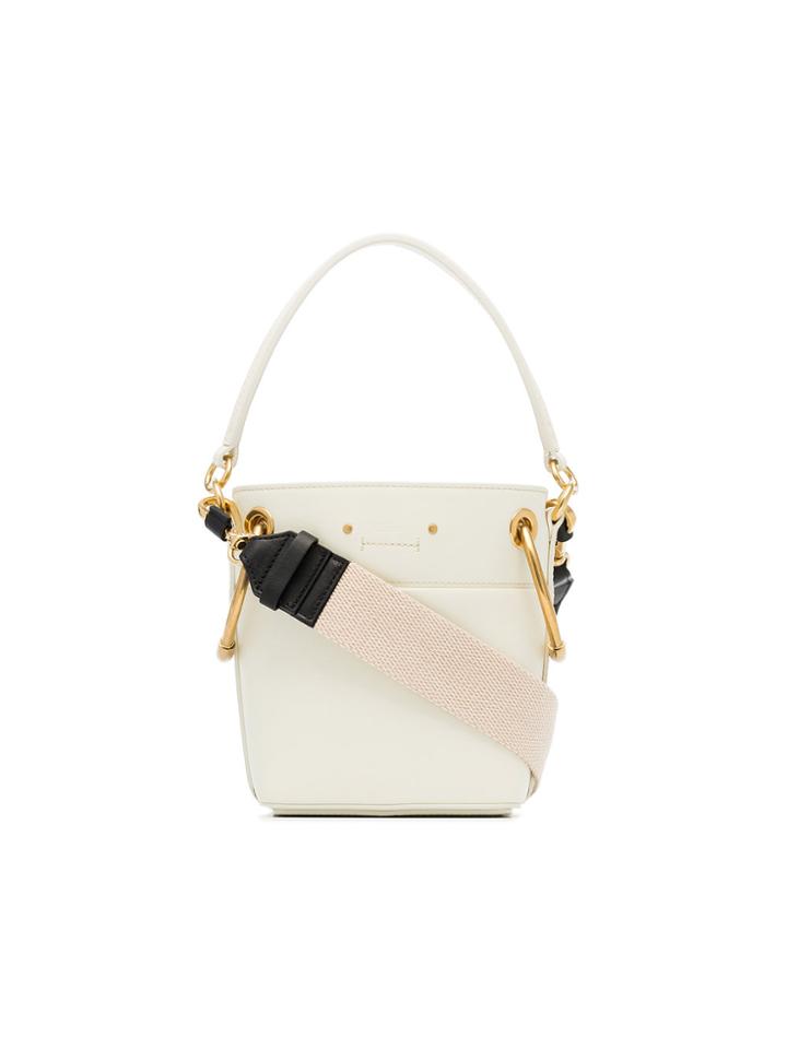 Chloé White Roy Mini Leather Bucket Bag