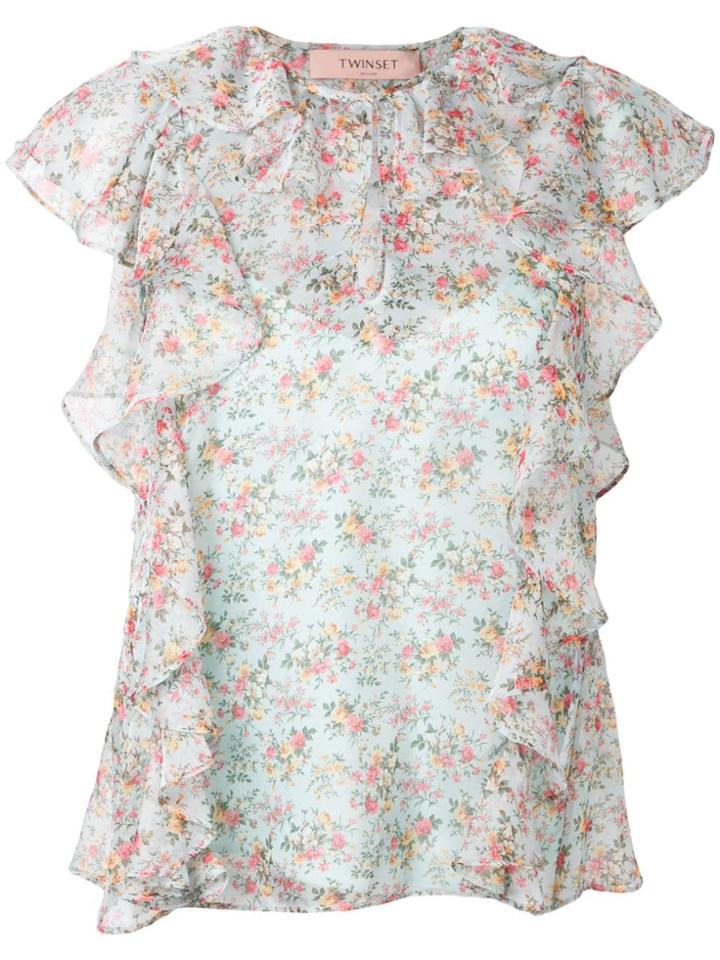 Twin-set Floral Flutter Blouse - Blue