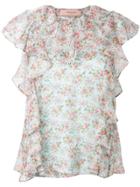 Twin-set Floral Flutter Blouse - Blue
