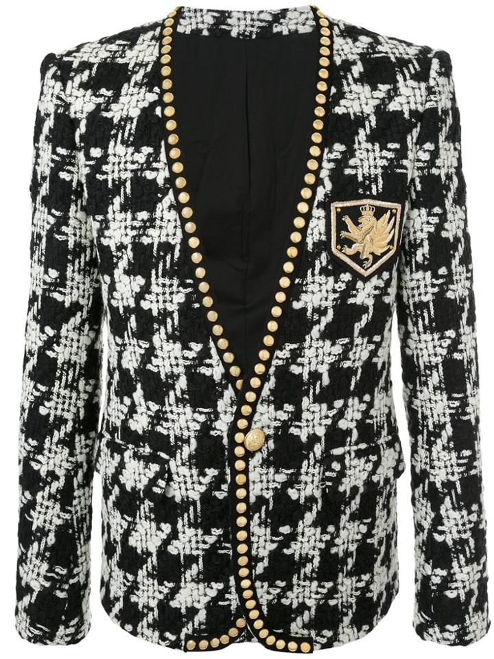 Balmain Houndstooth Studded Jacket - Black