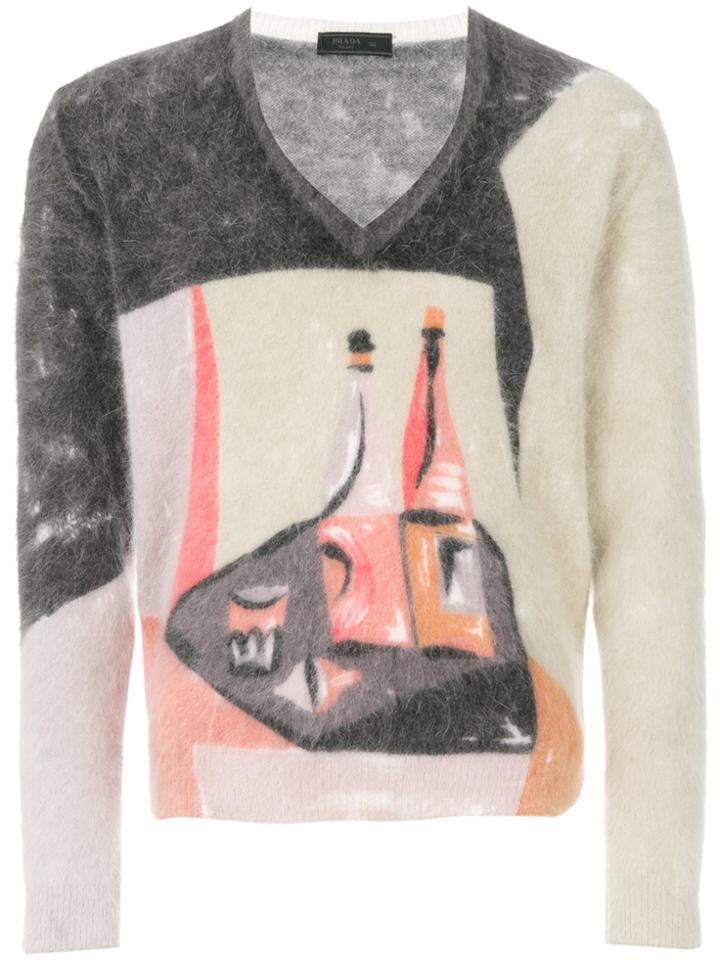 Prada Abstract V-neck Sweater - Nude & Neutrals