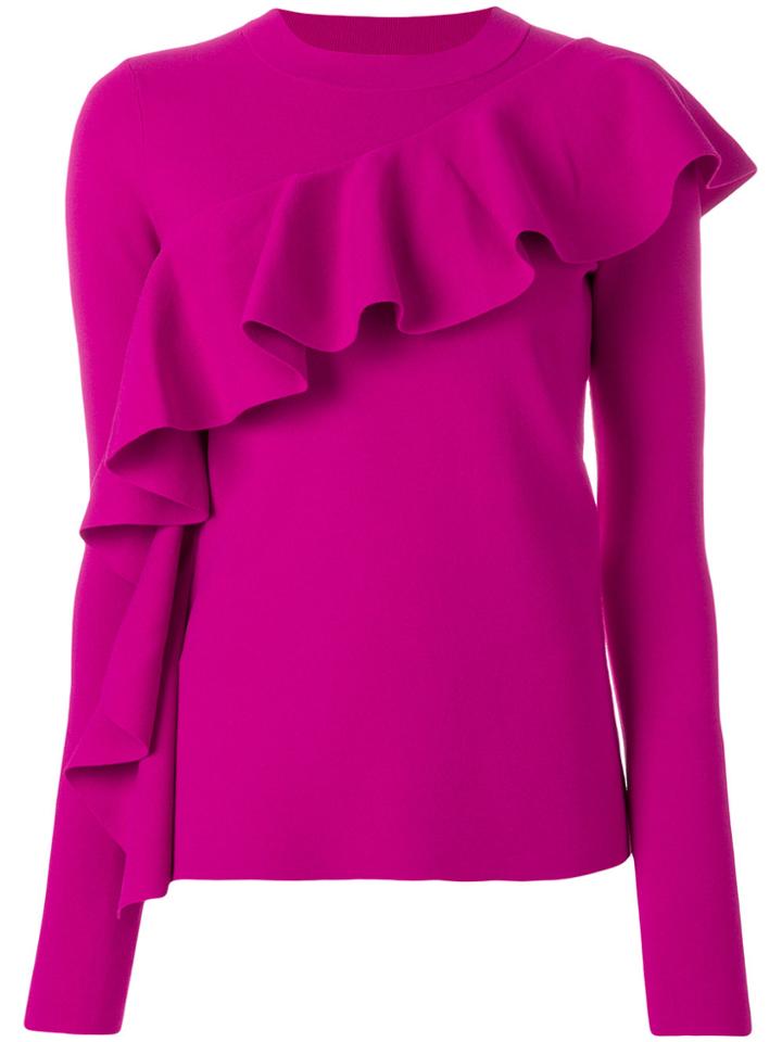 Dvf Diane Von Furstenberg Asymmetric Ruffle Blouse - Pink & Purple