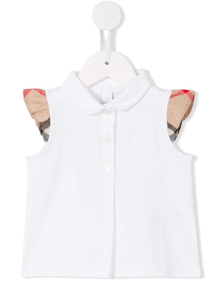 Burberry Kids Check Sleeve Polo Shirt, Toddler Girl's, Size: 24 Mth, White