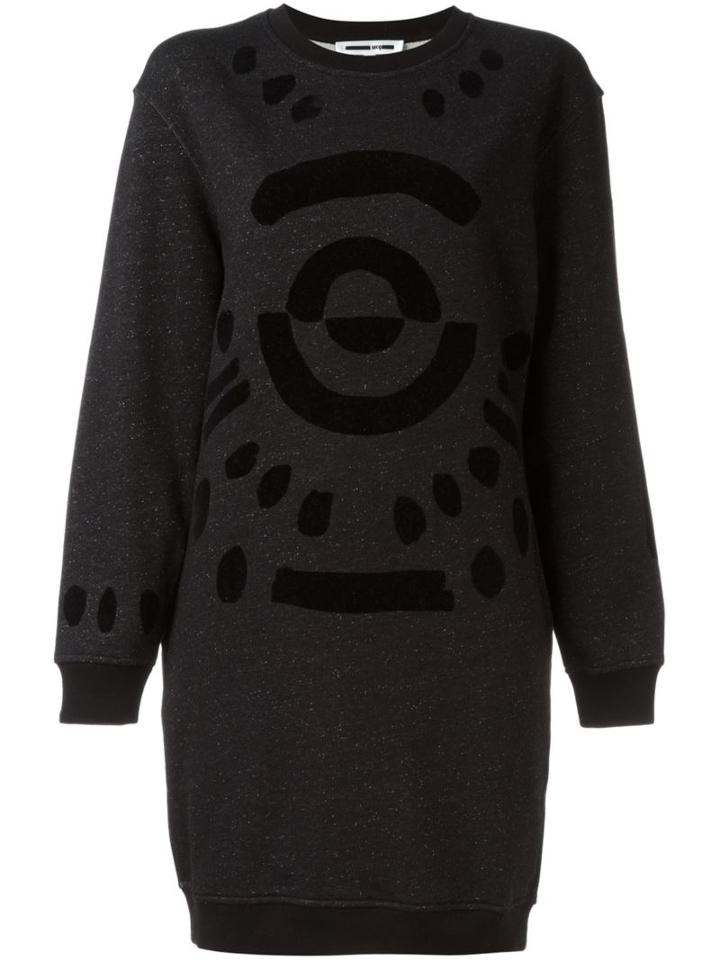 Mcq Alexander Mcqueen Tribal Markings Flock Sweatshirt Dress, Women's, Size: Medium, Black, Cotton/polyester