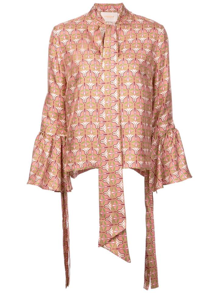 La Doublej Bow Tie Printed Blouse - Pink & Purple