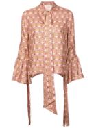 La Doublej Bow Tie Printed Blouse - Pink & Purple