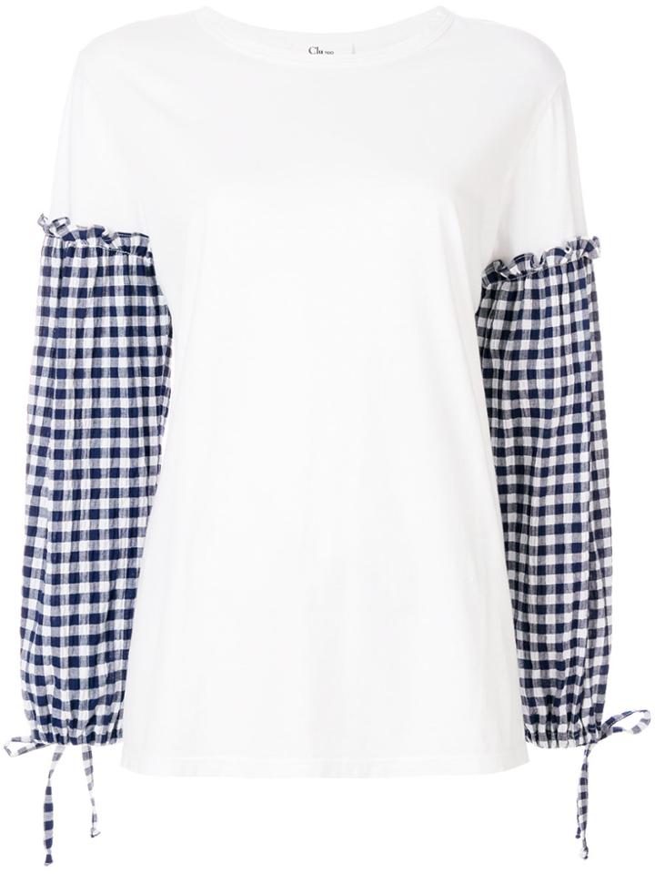 Clu Gingham Sleeve Blouse - White