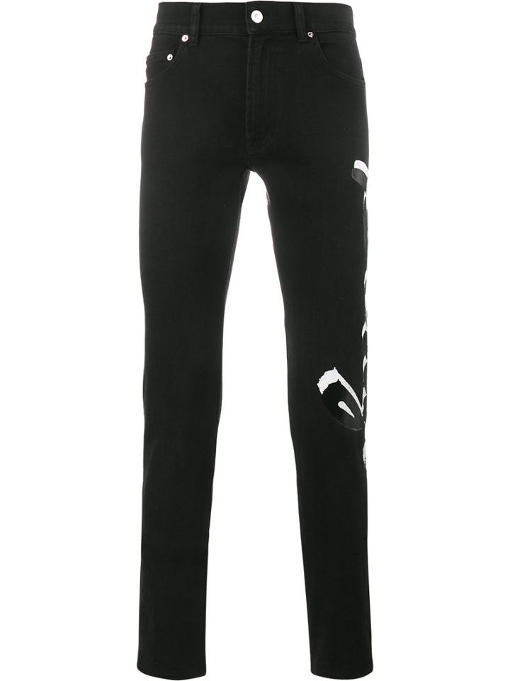 Kenzo Signature Print Jeans, Men's, Size: 28, Black, Cotton/spandex/elastane/polyester