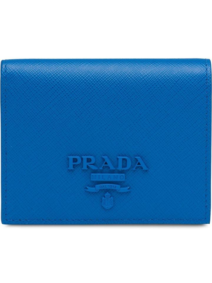 Prada Small Logo Plaque Wallet - Blue