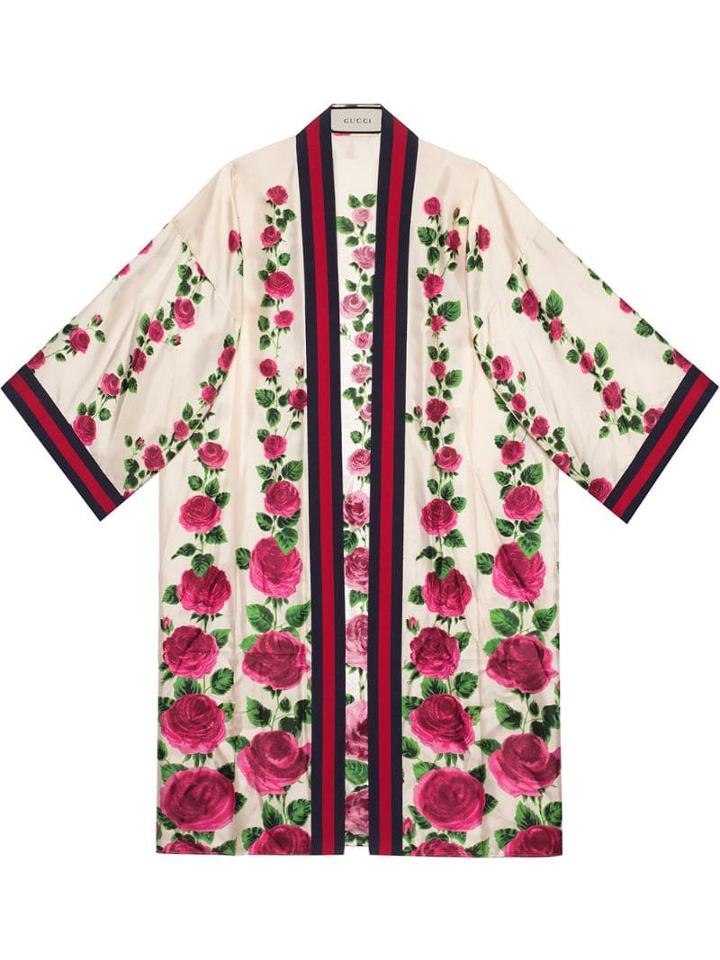 Gucci Rose Garden Print Silk Kimono - Pink