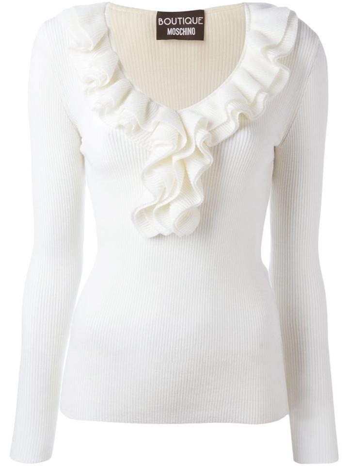 Boutique Moschino Ruffled Neck Blouse, Women's, Size: 40, Nude/neutrals, Virgin Wool