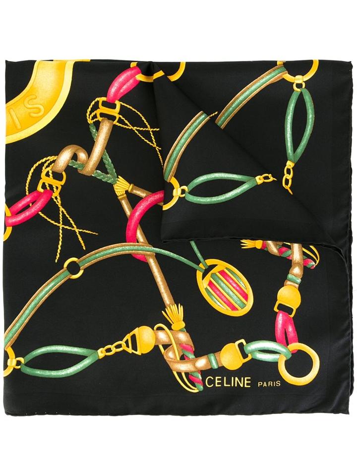 Céline Vintage Printed Scarf, Women's, Black