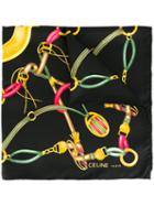 Céline Vintage Printed Scarf, Women's, Black
