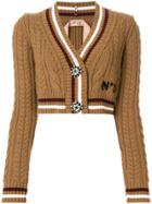 No21 Cropped Embellished Button Cardigan - Brown