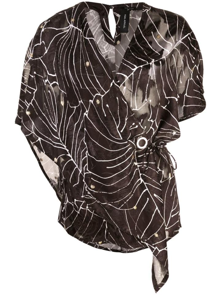 Yigal Azrouel Tropical Leaf Wrap Blouse - Black