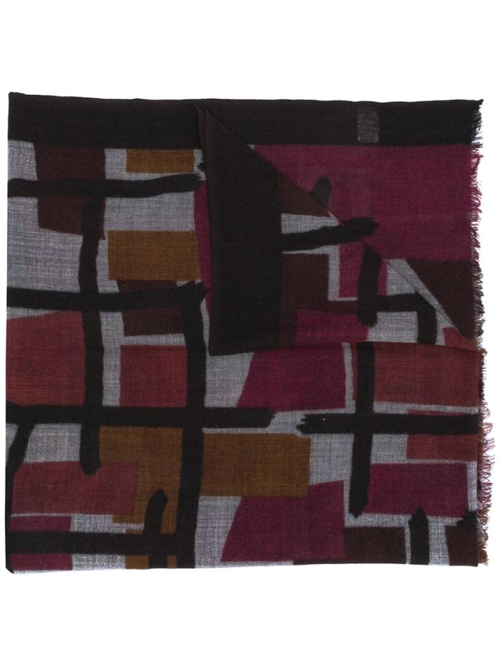 Altea Fine Knit Square Print Scarf - Red
