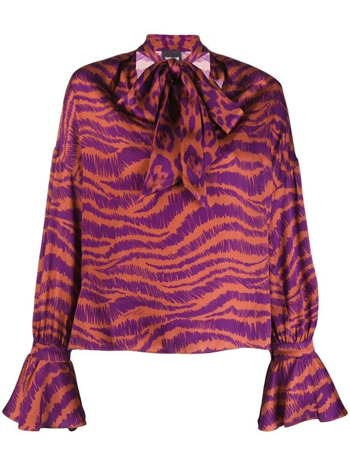 Just Cavalli Animal Print Pussy Bow Blouse - Purple