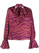 Just Cavalli Animal Print Pussy Bow Blouse - Purple