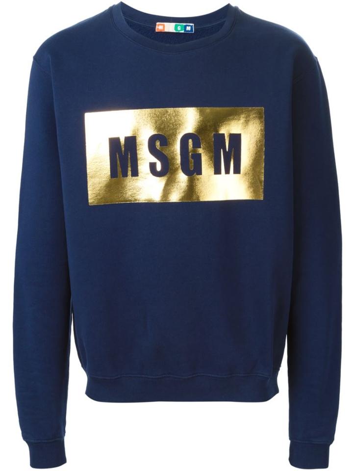 Msgm Logo Print Sweatshirt, Men's, Size: Xs, Blue, Cotton