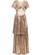 Ingie Paris Layered V-neck Gown - Metallic