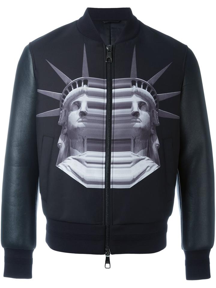 Neil Barrett Statue Print Bomber Jacket, Men's, Size: Large, Black, Polyester/viscose