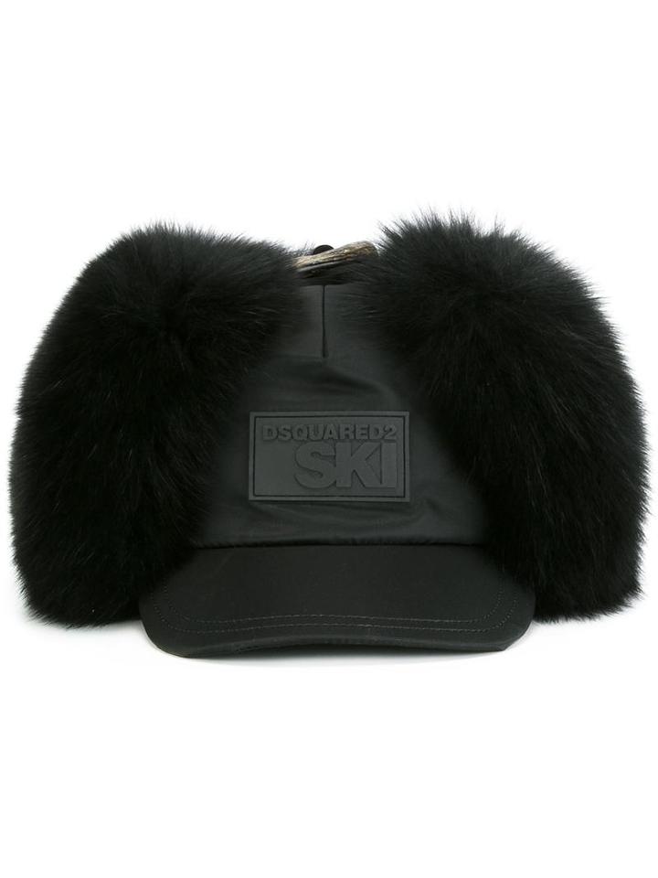 Dsquared2 Ski Baseball Cap, Men's, Size: Small, Black, Fox Fur/polyamide/polyester/viscose