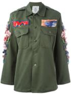 Night Market 3d Hibiscus Military Jacket, Women's, Green, Cotton