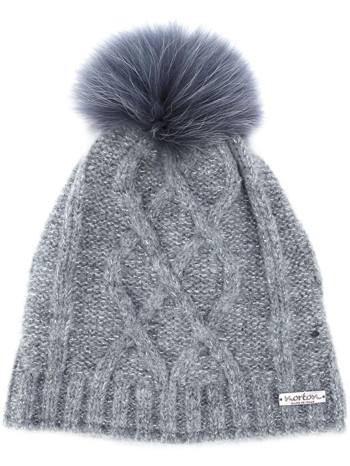 Norton Racoon Fur Pom Pom Hat - Grey