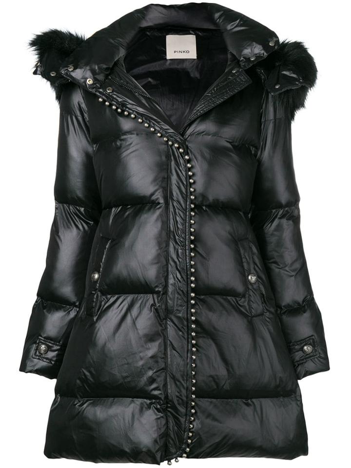 Pinko Hooded Quilt Coat - Black