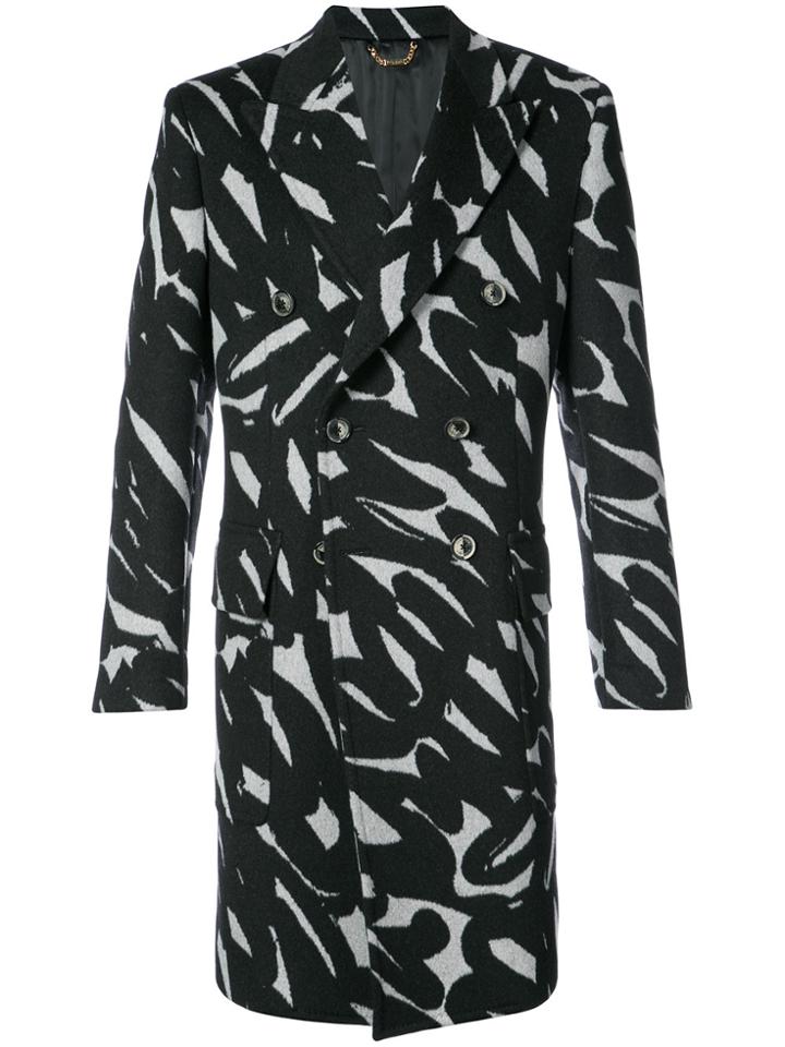Versace Brush Stroke Double-breasted Coat - Black