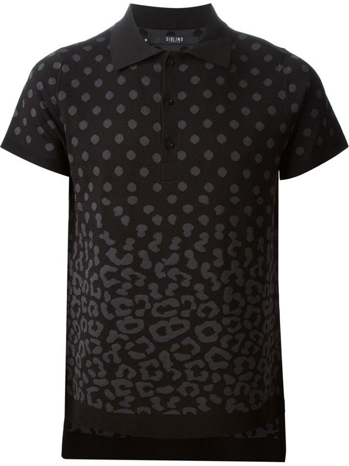 Sibling Patterned Polo Shirt, Men's, Size: S, Black, Viscose/nylon